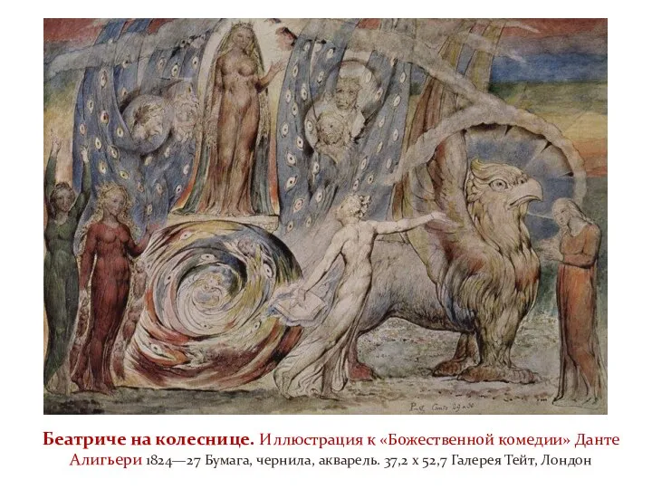 Беатриче на колеснице. Иллюстрация к «Божественной комедии» Данте Алигьери 1824—27 Бумага, чернила,