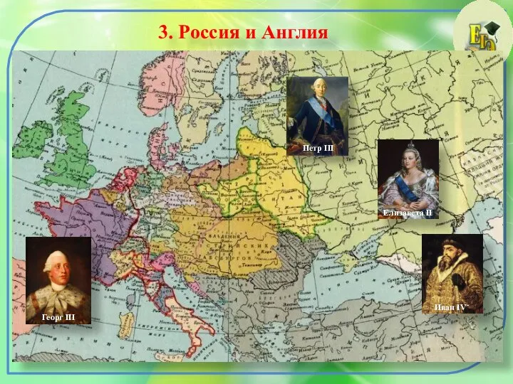3. Россия и Англия Георг III Иван IV ̆ Елизавета II Петр III