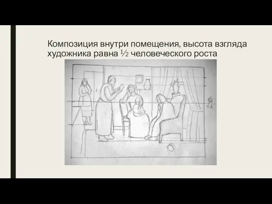 Композиция внутри помещения, высота взгляда художника равна ½ человеческого роста