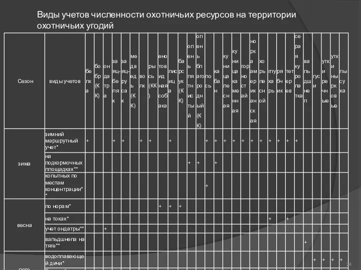 Виды учетов численности охотничьих ресурсов на территории охотничьих угодий