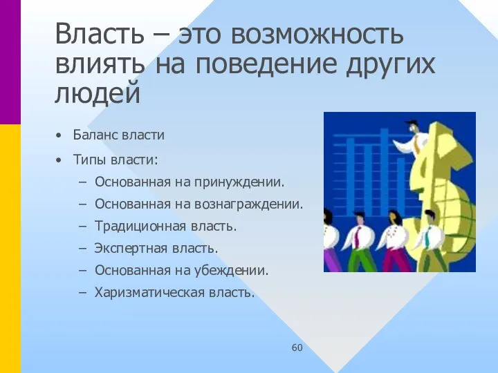 Власть – это возможность влиять на поведение других людей Баланс власти Типы