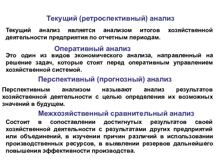 Текущий (ретроспективный) анализ Текущий анализ является анализом итогов хозяйственной деятельности предприятия по