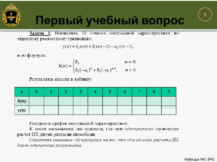 Первый учебный вопрос Кафедра №2, ВАС