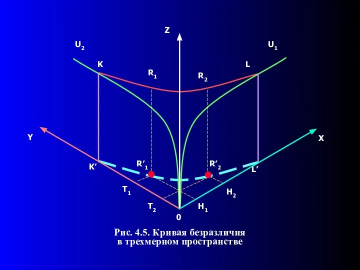 Рис. 4.5. Кривая безразличия в трехмерном пространстве . .