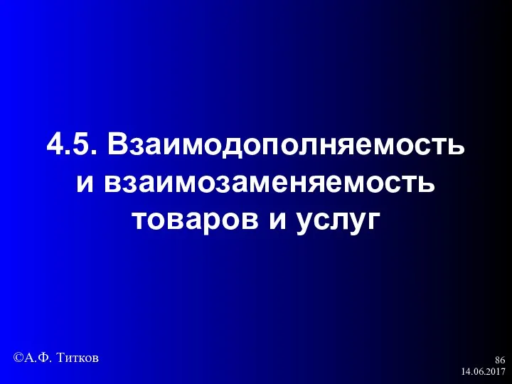 14.06.2017 4.5. Взаимодополняемость и взаимозаменяемость товаров и услуг ©А.Ф. Титков