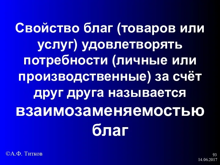 14.06.2017 Свойство благ (товаров или услуг) удовлетворять потребности (личные или производственные) за