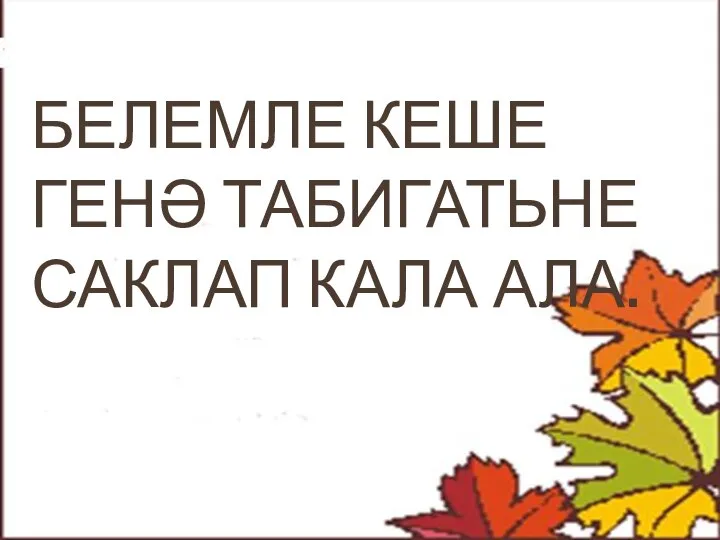 БЕЛЕМЛЕ КЕШЕ ГЕНӘ ТАБИГАТЬНЕ САКЛАП КАЛА АЛА.