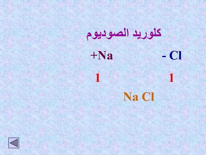 كلوريد الصوديوم Na+ Cl - 1 1 Na Cl