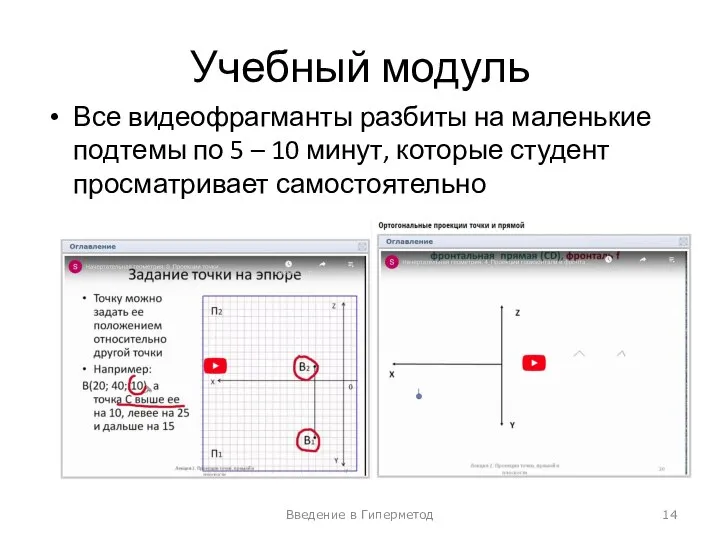 Учебный модуль Все видеофрагманты разбиты на маленькие подтемы по 5 – 10