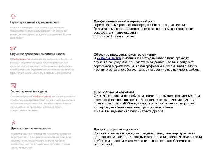 Профессиональный и карьерный рост Горизонтальный рост – от стажера до эксперта недвижимости.