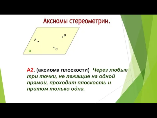 Аксиомы стереометрии. А В С А2. (аксиома плоскости) Через любые три точки,