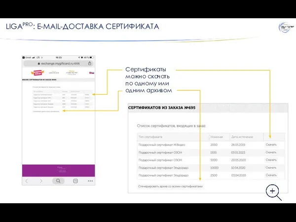 LIGAPRO: E-MAIL-ДОСТАВКА СЕРТИФИКАТА Сертификаты можно скачать по одному или одним архивом