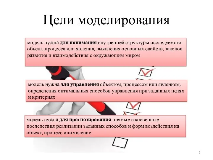 модель нужна для понимания внутренней структуры исследуемого объект, процесса или явления, выявления