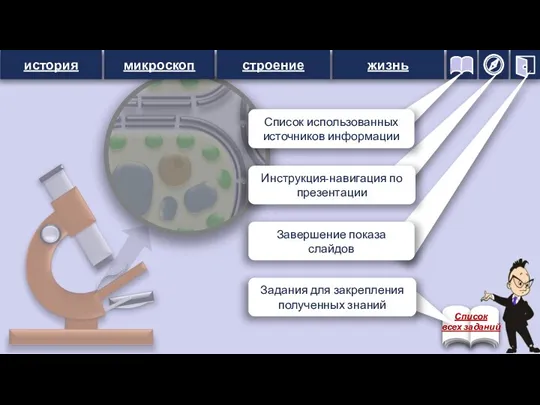 история жизнь микроскоп строение Список использованных источников информации Инструкция-навигация по презентации Задания