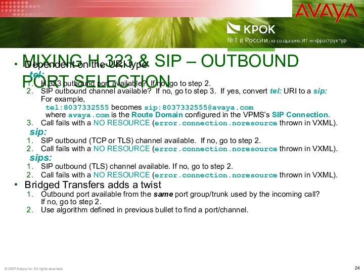 MIXING H.323 & SIP – OUTBOUND PORT SELECTION Dependent on the URI