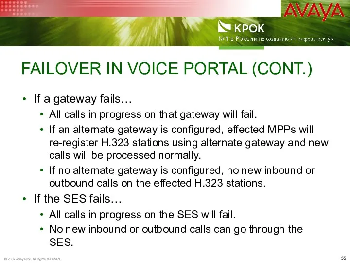 FAILOVER IN VOICE PORTAL (CONT.) If a gateway fails… All calls in