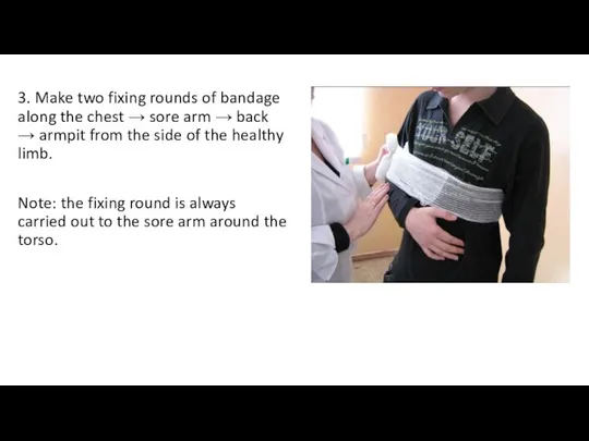3. Make two fixing rounds of bandage along the chest → sore