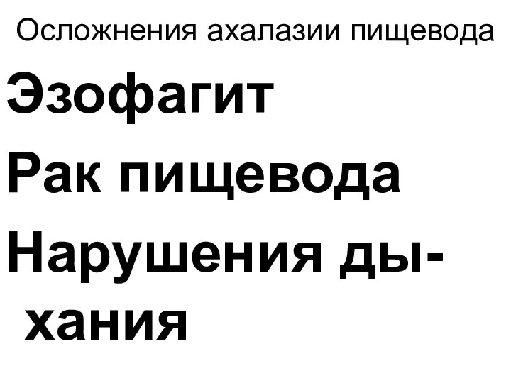 Осложнения ахалазии пищевода Эзофагит Рак пищевода Нарушения ды-хания