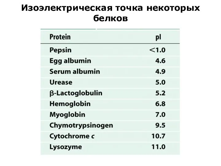 Изоэлектрическая точка некоторых белков