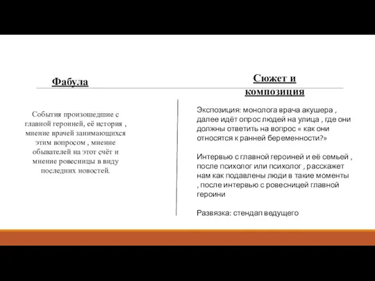 Фабула События произошедшие с главной героиней, её история , мнение врачей занимающихся