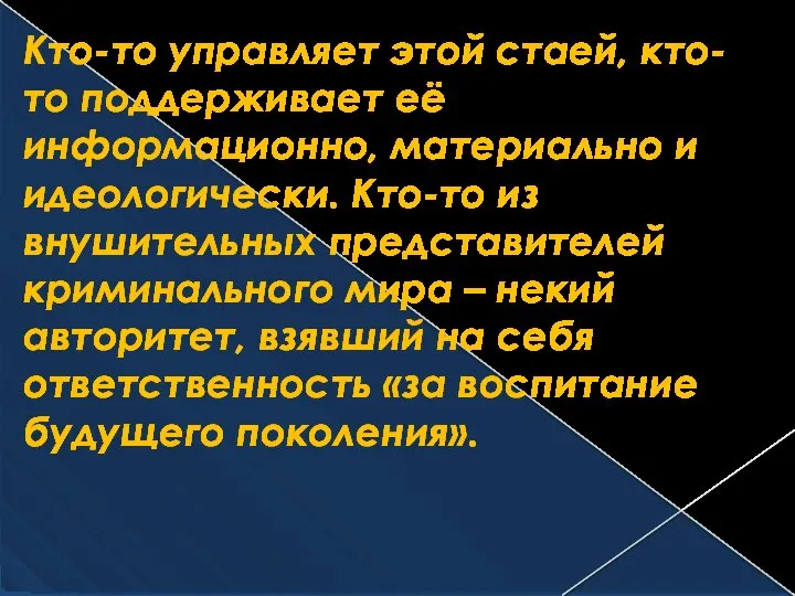 Кто-то управляет этой стаей, кто-то поддерживает её информационно, материально и идеологически. Кто-то