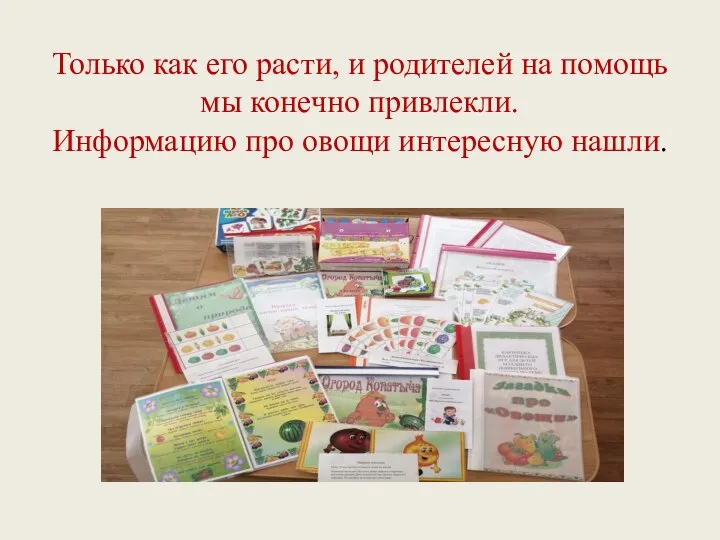 Только как его расти, и родителей на помощь мы конечно привлекли. Информацию про овощи интересную нашли.