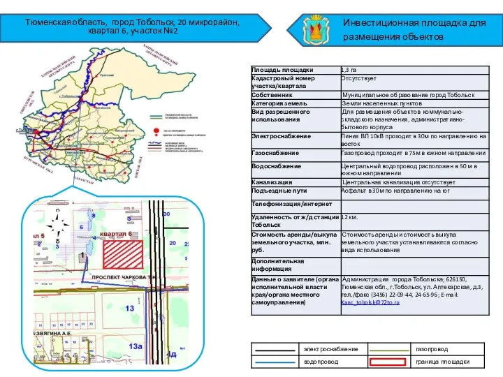 Тюменская область, город Тобольск, 20 микрорайон, квартал 6, участок №2 Инвестиционная площадка для размещения объектов