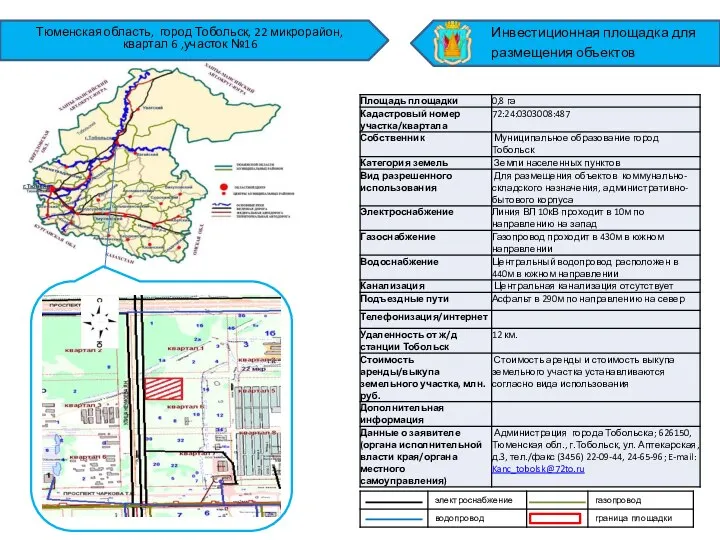 Тюменская область, город Тобольск, 22 микрорайон, квартал 6 ,участок №16 Инвестиционная площадка для размещения объектов