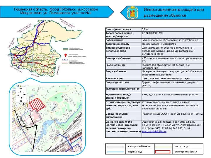 Тюменская область, город Тобольск, микрорайон Менделеево, ул. Ломаевская, участок №9 Инвестиционная площадка для размещения объектов