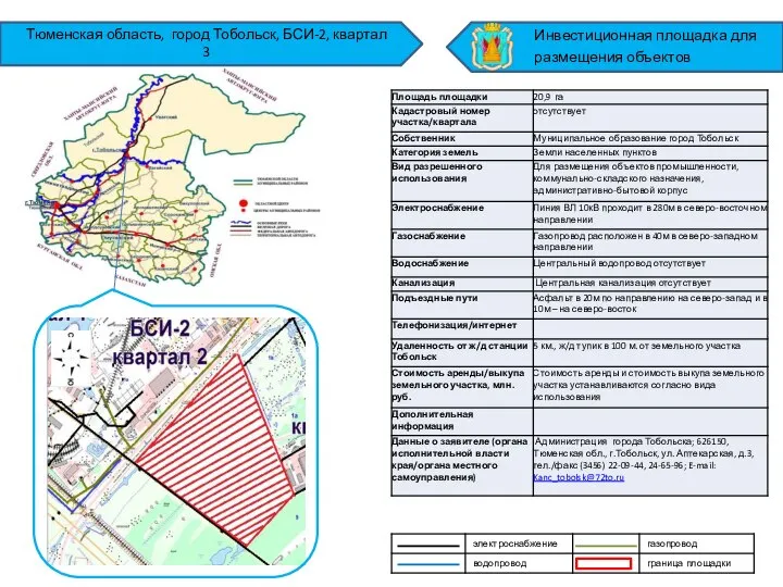 Тюменская область, город Тобольск, БСИ-2, квартал 3 Инвестиционная площадка для размещения объектов
