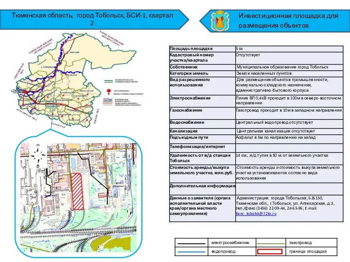 Тюменская область, город Тобольск, БСИ-1, квартал 2 Инвестиционная площадка для размещения объектов