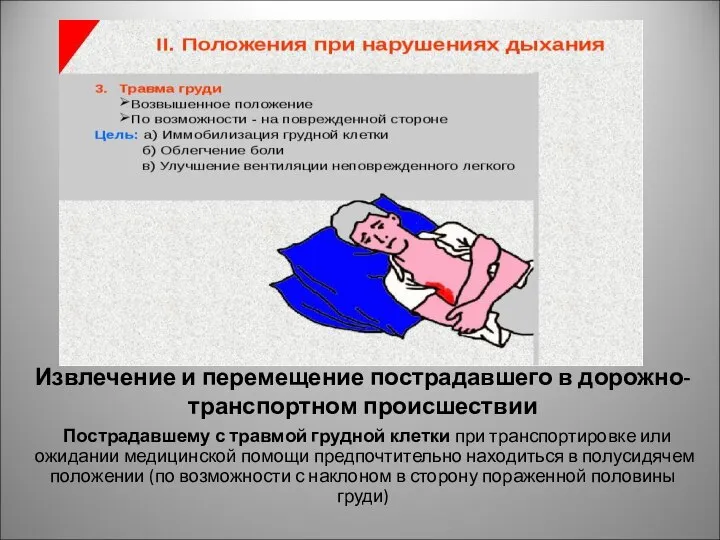 Извлечение и перемещение пострадавшего в дорожно-транспортном происшествии Пострадавшему с травмой грудной клетки