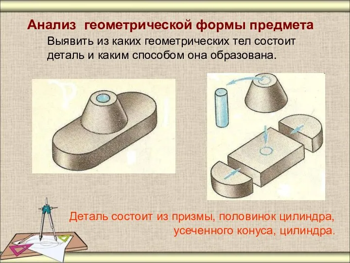 Анализ геометрической формы предмета Выявить из каких геометрических тел состоит деталь и