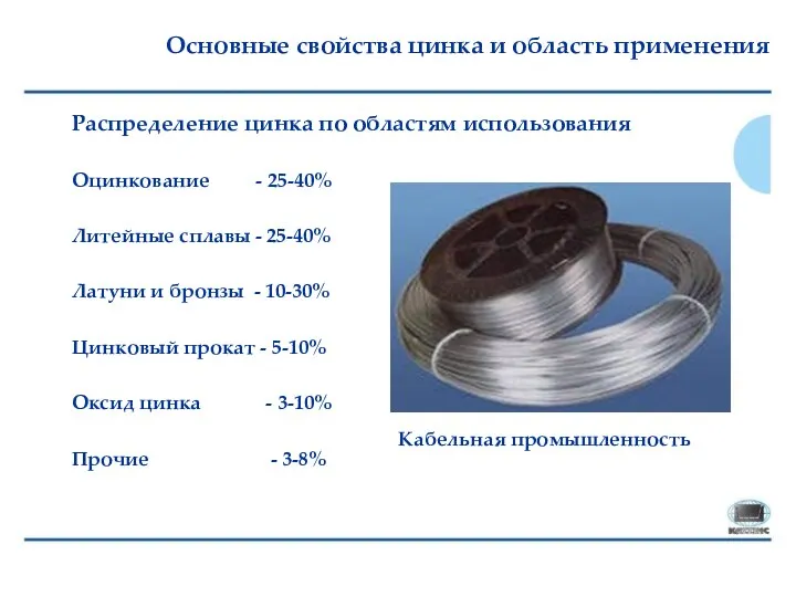 Основные свойства цинка и область применения Распределение цинка по областям использования Оцинкование