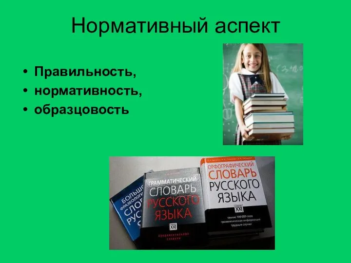 Нормативный аспект Правильность, нормативность, образцовость