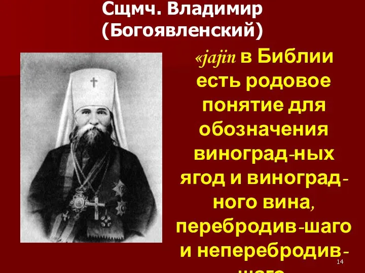 Сщмч. Владимир (Богоявленский) «jajin в Библии есть родовое понятие для обозначения виноград-ных