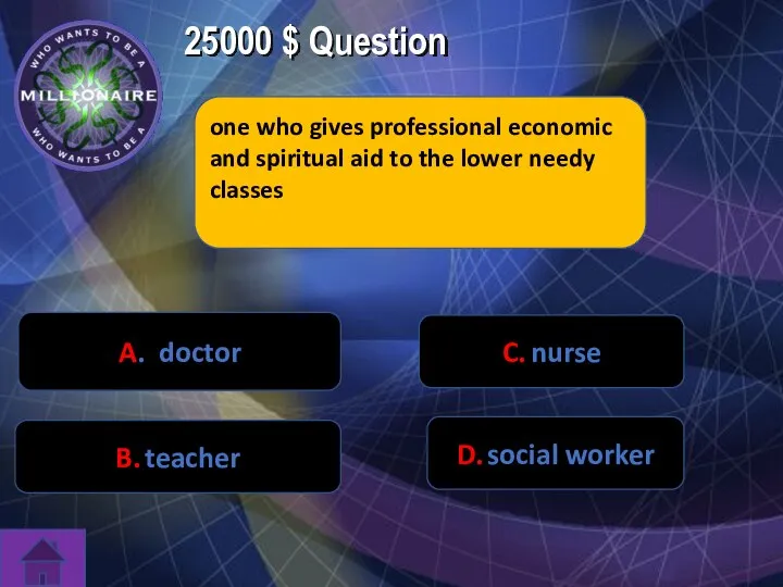 25000 $ Question one who gives professional economic and spiritual aid to
