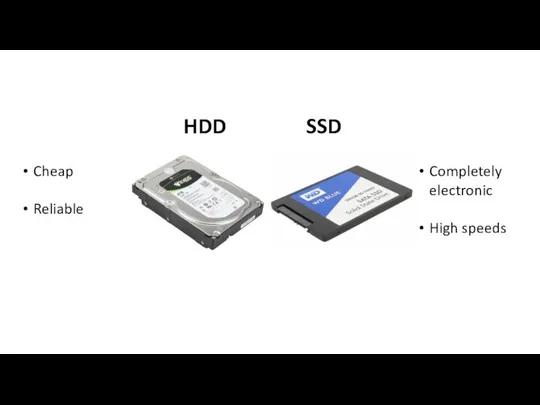 HDD SSD Cheap Reliable Completely electronic High speeds