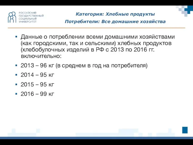 Категория: Хлебные продукты Потребители: Все домашние хозяйства Данные о потреблении всеми домашними