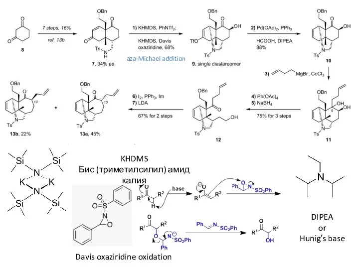 KHDMS Бис (триметилсилил) амид калия Davis oxaziridine oxidation DIPEA or Hunig′s base aza-Michael addition