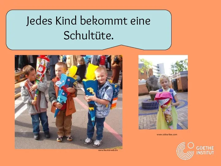 Jedes Kind bekommt eine Schultüte. www.colourbox.com www.kevins-web.de