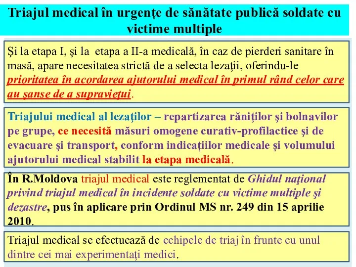 Triajul medical în urgenţe de sănătate publică soldate cu victime multiple Şi