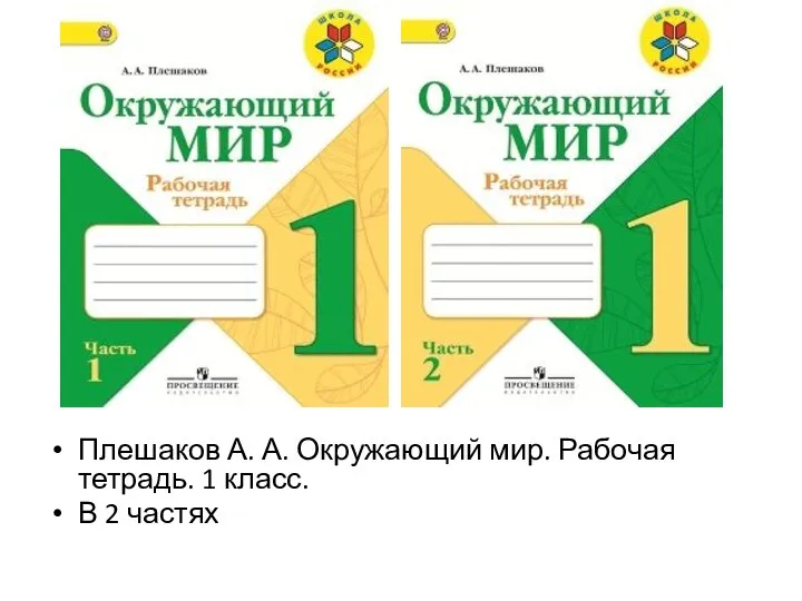 Плешаков А. А. Окружающий мир. Рабочая тетрадь. 1 класс. В 2 частях