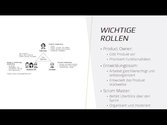 WICHTIGE ROLLEN Product Owner: Gibt Produkt vor Priorisiert Funktionalitäten Entwicklungsteam: Arbeitet gleichberechtigt