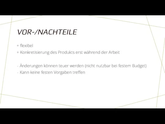 VOR-/NACHTEILE + flexibel + Konkretisierung des Produkts erst während der Arbeit Änderungen