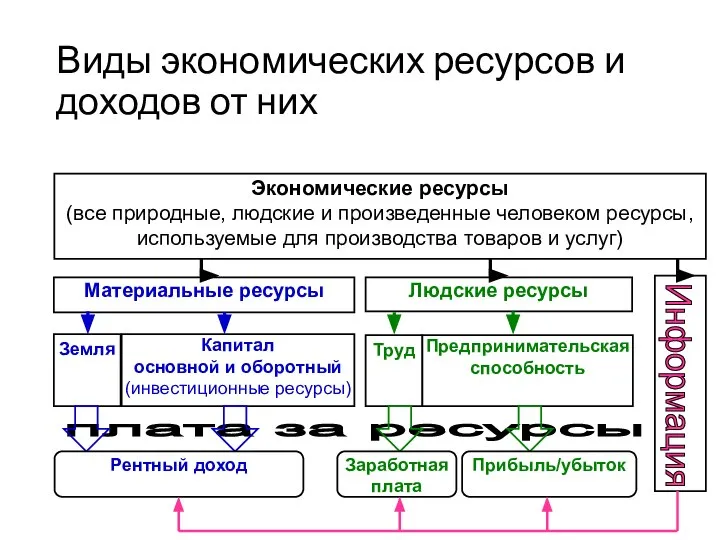 Виды экономических ресурсов и доходов от них плата за ресурсы Экономические ресурсы