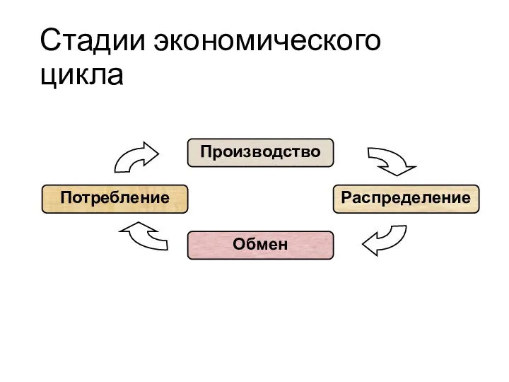 Стадии экономического цикла Производство Обмен Распределение Потребление