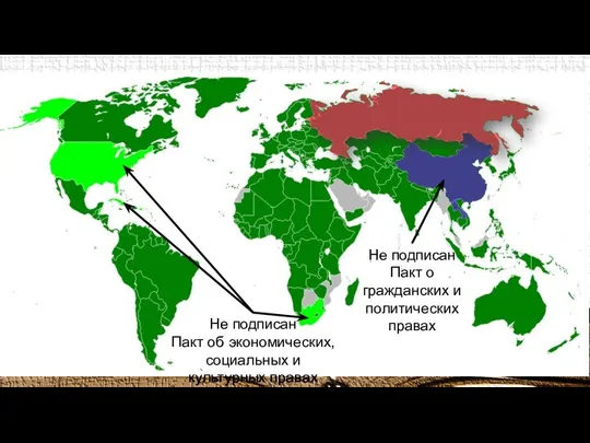 Не подписан Пакт о гражданских и политических правах Не подписан Пакт об