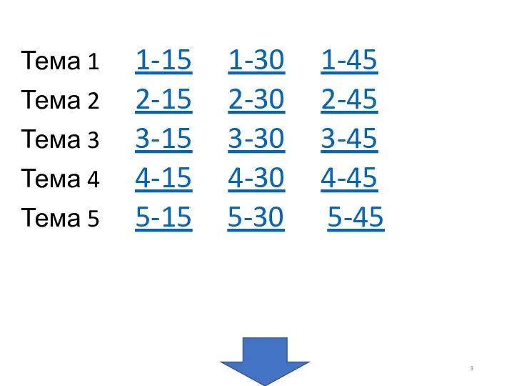 Тема 1 1-15 1-30 1-45 Тема 2 2-15 2-30 2-45 Тема 3