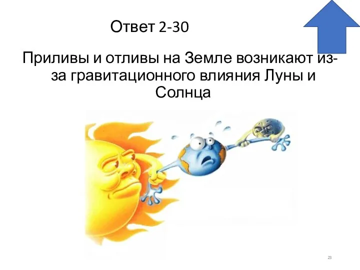 Ответ 2-30 Приливы и отливы на Земле возникают из-за гравитационного влияния Луны и Солнца